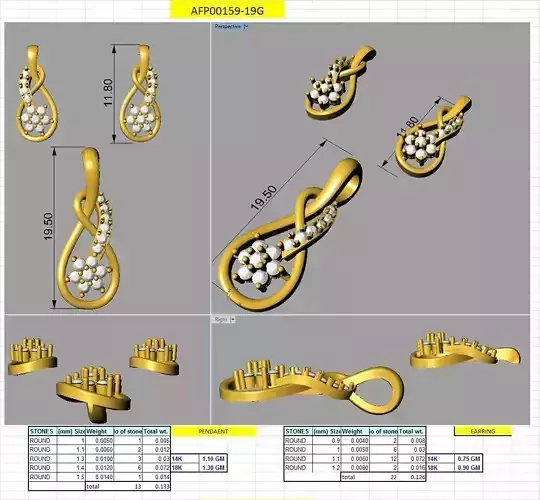 crossover design earring pendent set 3D print model