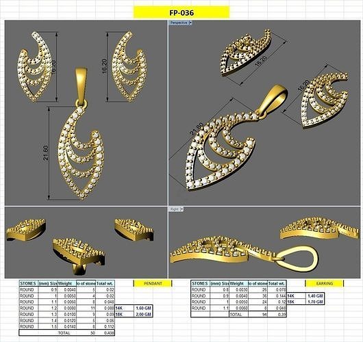3d printable model of earrings and pendent 3D print model