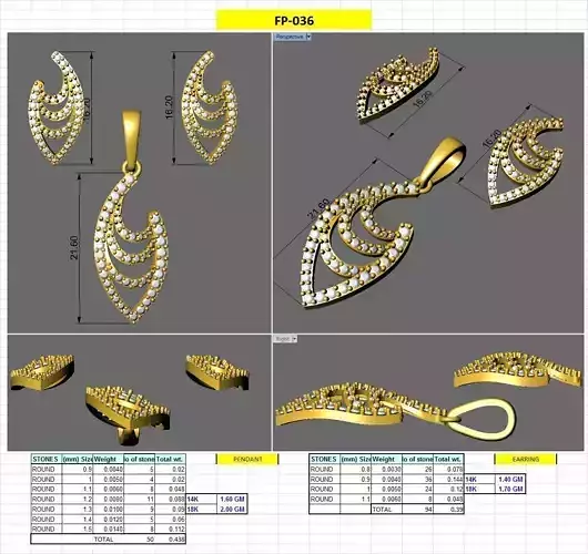 3d printable model of earrings and pendent 3D print model