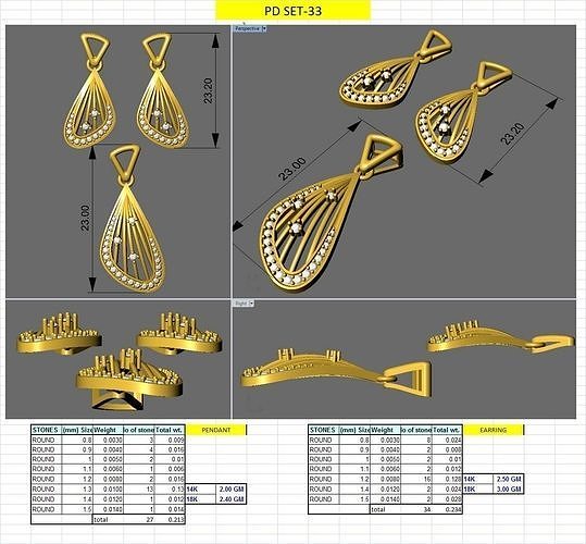 cute earring and pendent set 3D print model