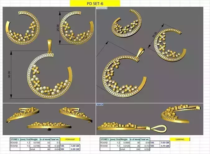 half moon star galaxy design earring pendent set