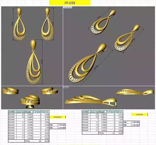 teardrop design earring pendent set