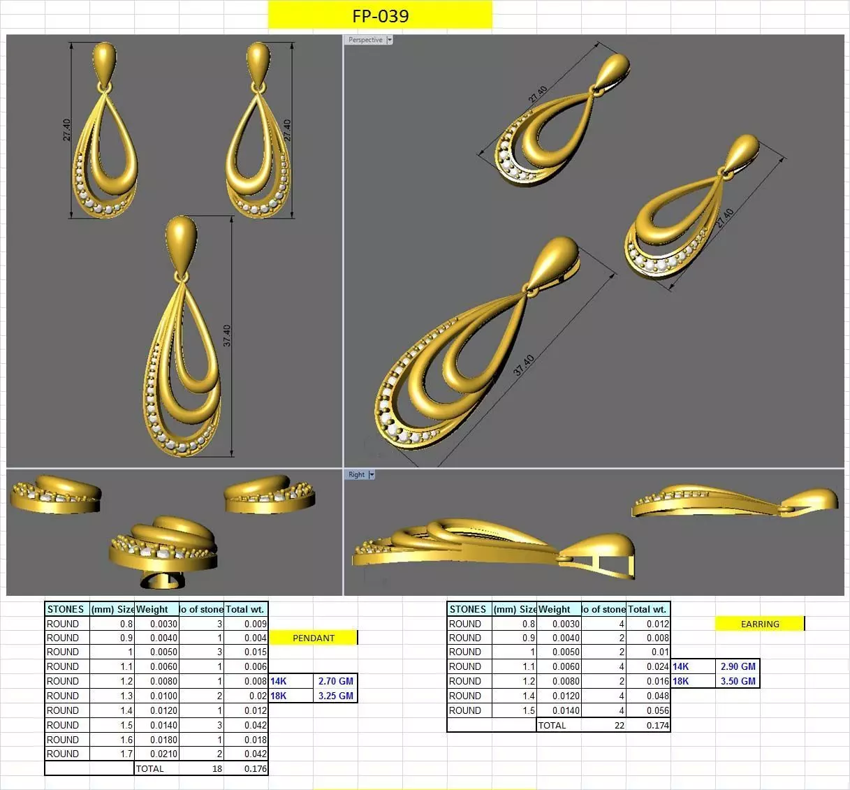 teardrop design earring pendent set 3D print model_0