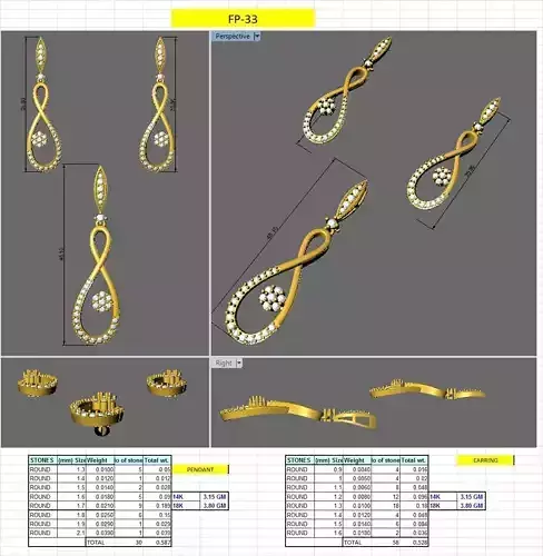 14k gold earring pendent set 3D print model