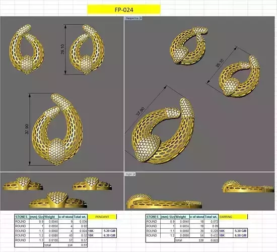 Simple net filigree type earring pendent set