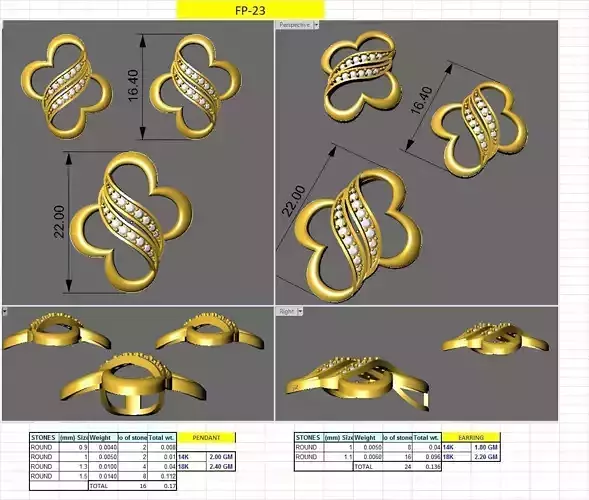 Bee shape earring pendent set 3D print model