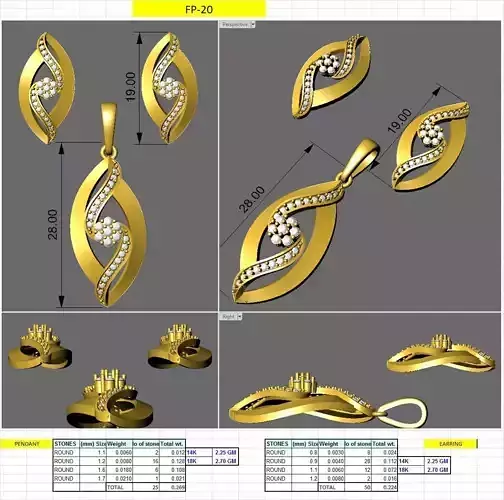 3d printable model file earring and pendent set 3D print model