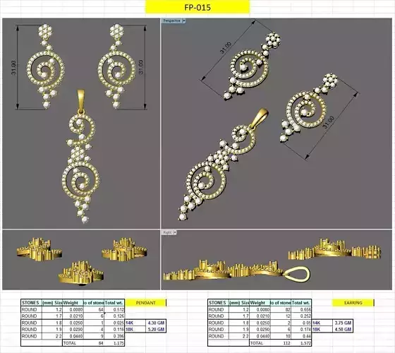 3dm-stl files of earring pendent set 3D print model