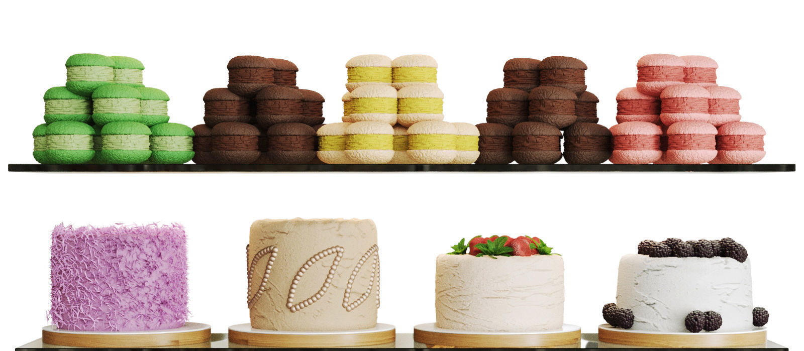 Showcase with cakes and desserts 3D model_3