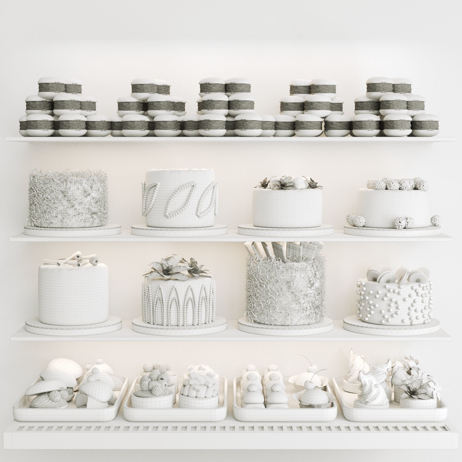 Showcase with cakes and desserts 3D model_1