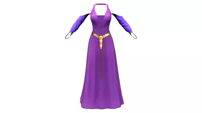 Long Skirt Crop Shoulders Medieval Fantasy Purple Gown