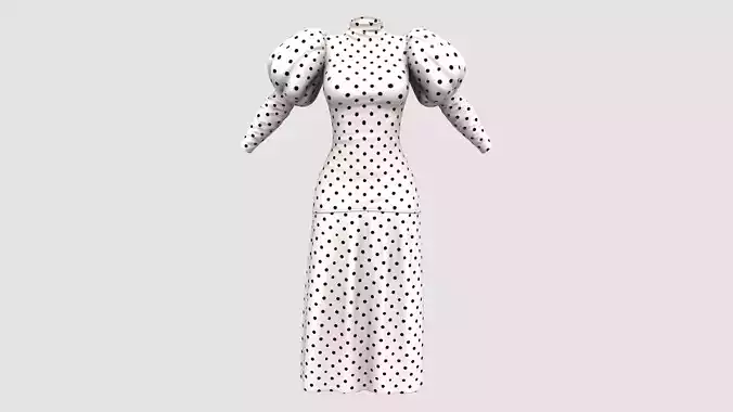 Puffy Shoulders Backless Polka Dots Dress
