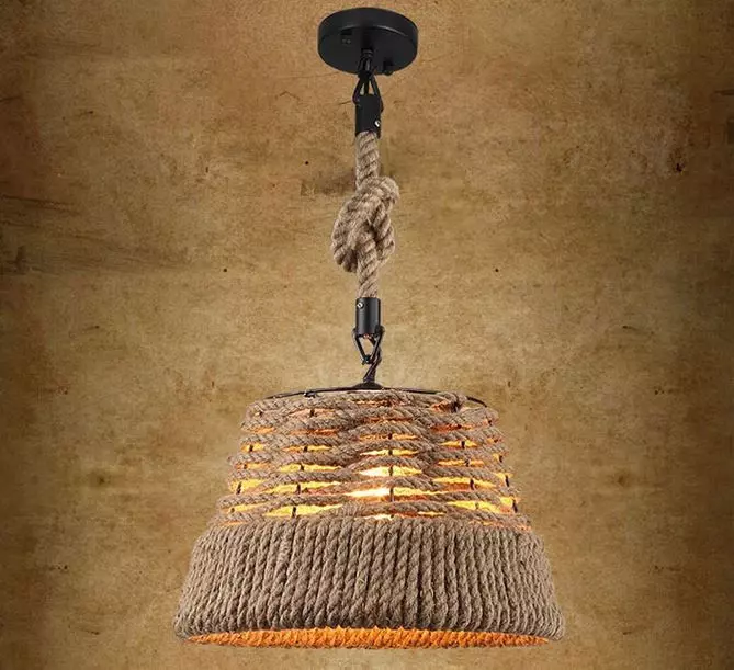 Lampshade pendant light with rope hanging from it Free 3D model