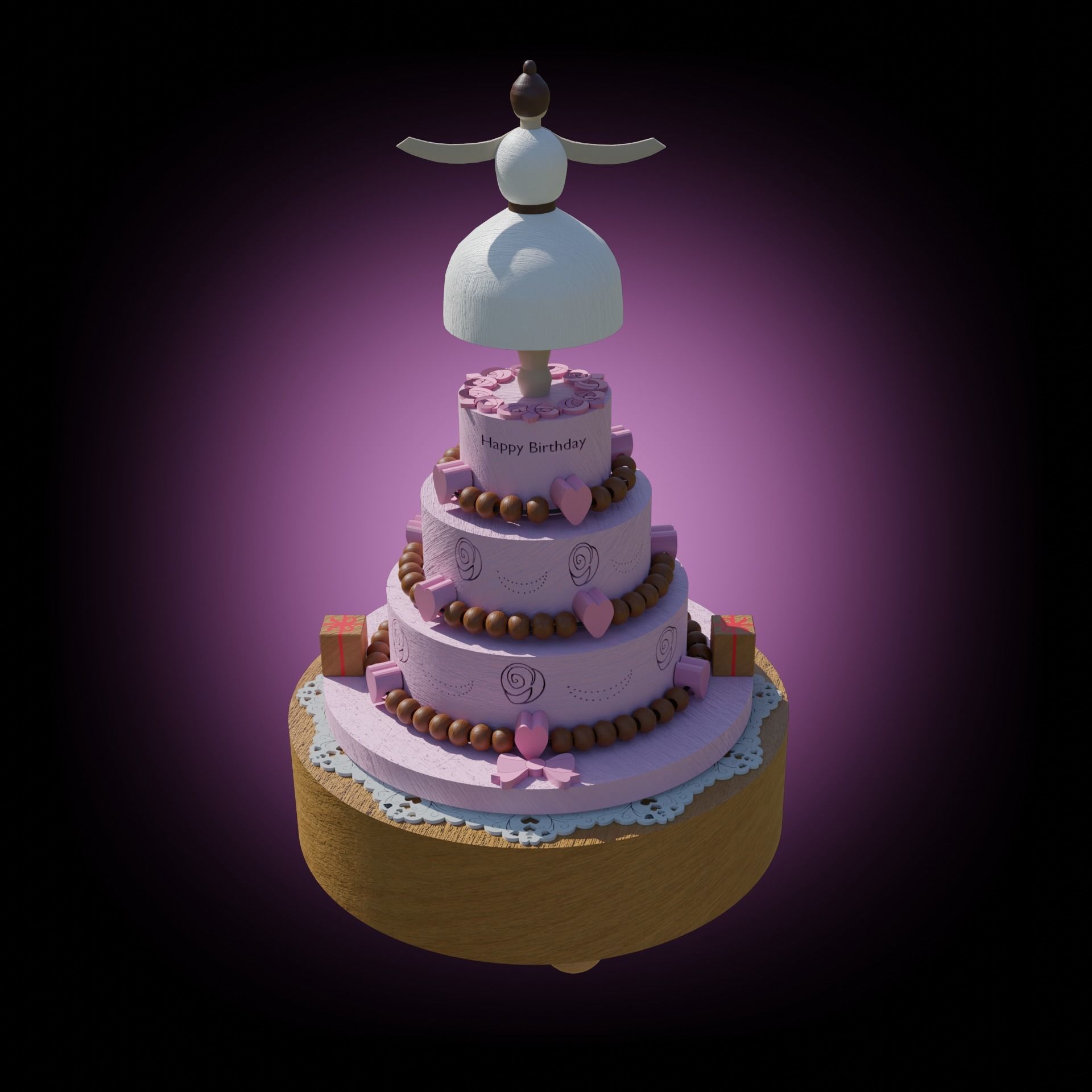 Wooden musical box ballerina toy  3D model_1