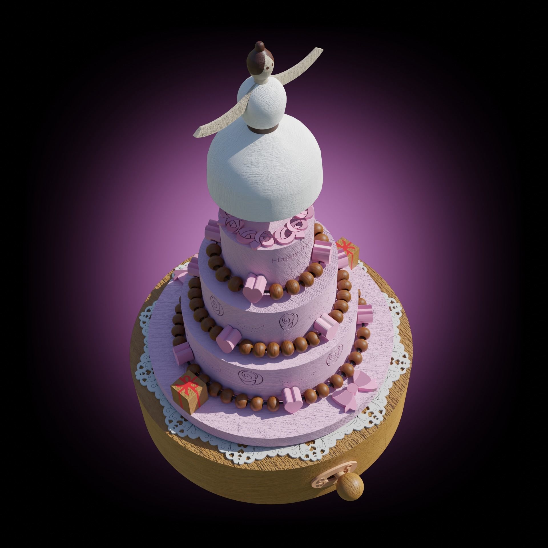 Wooden musical box ballerina toy  3D model_2