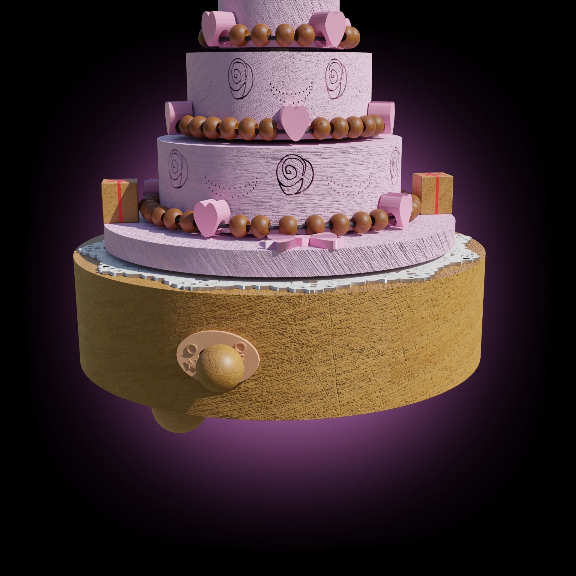 Wooden musical box ballerina toy  3D model_5