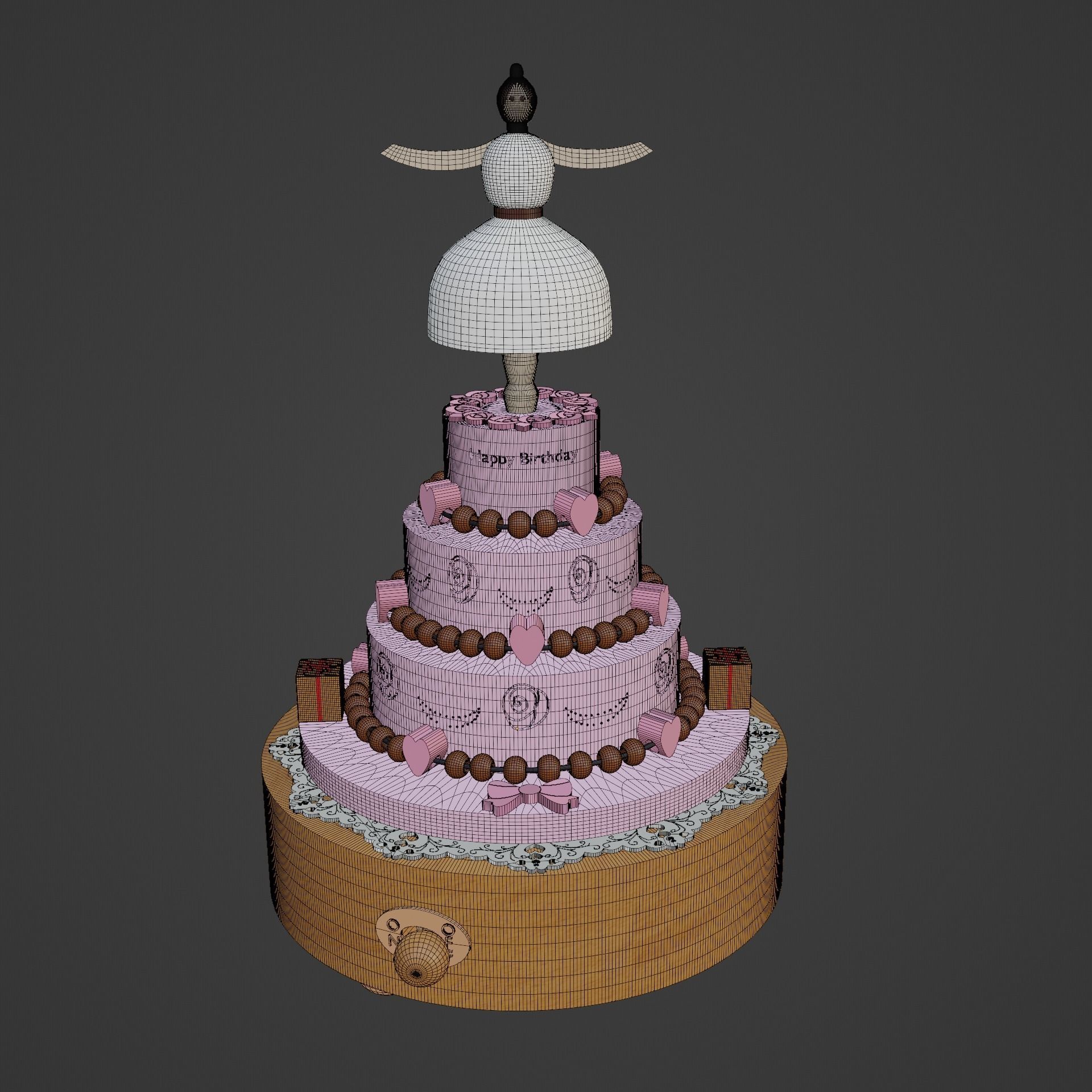 Wooden musical box ballerina toy  3D model_6