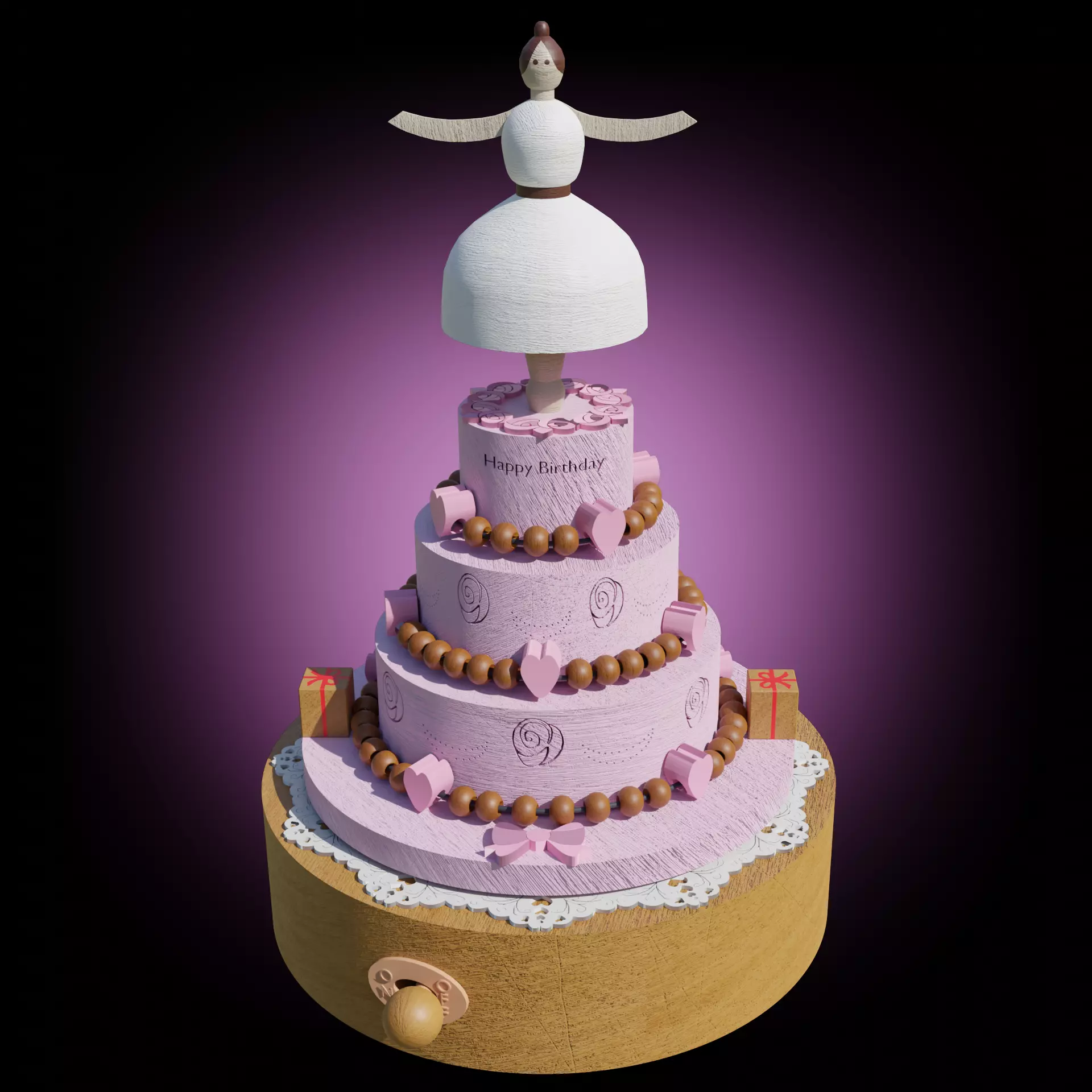 Wooden musical box ballerina toy  3D model_0