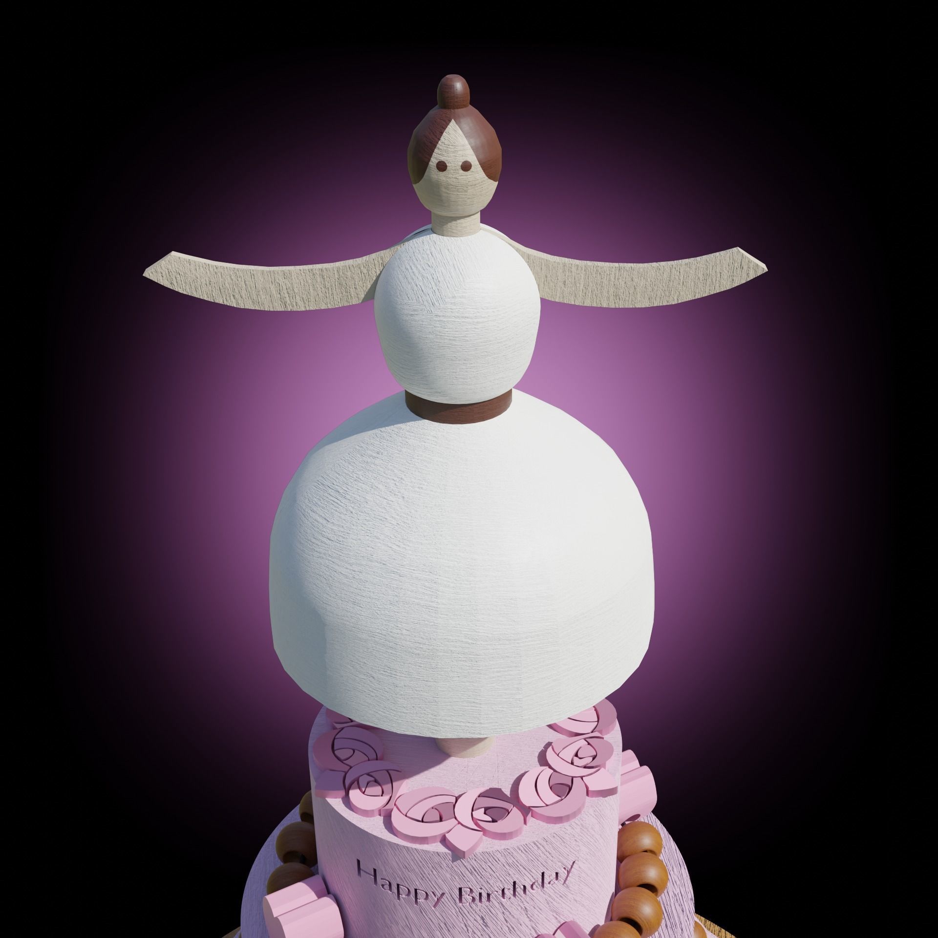 Wooden musical box ballerina toy  3D model_3