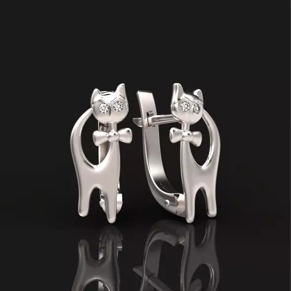 earrings kitty baby earrings cat with a bow 413 3D print model