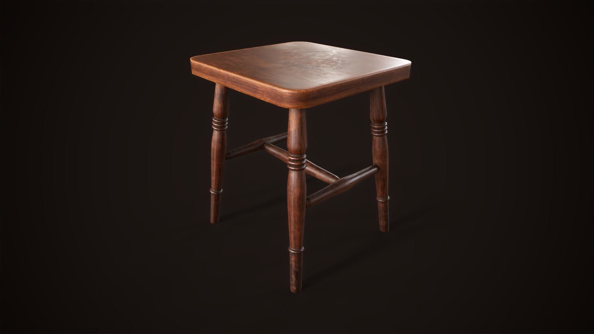 Vintage victorian stool Low-poly 3D model_4