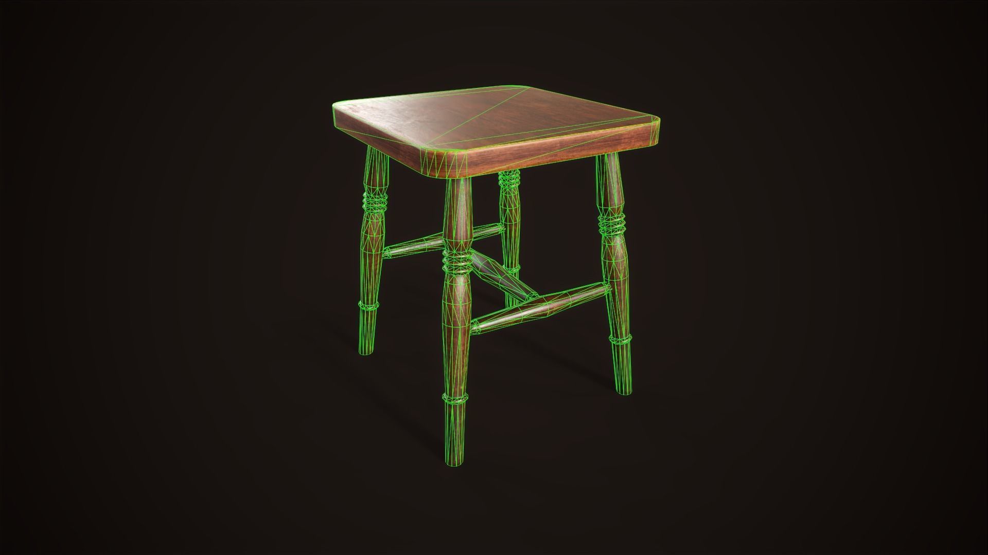 Vintage victorian stool Low-poly 3D model_7