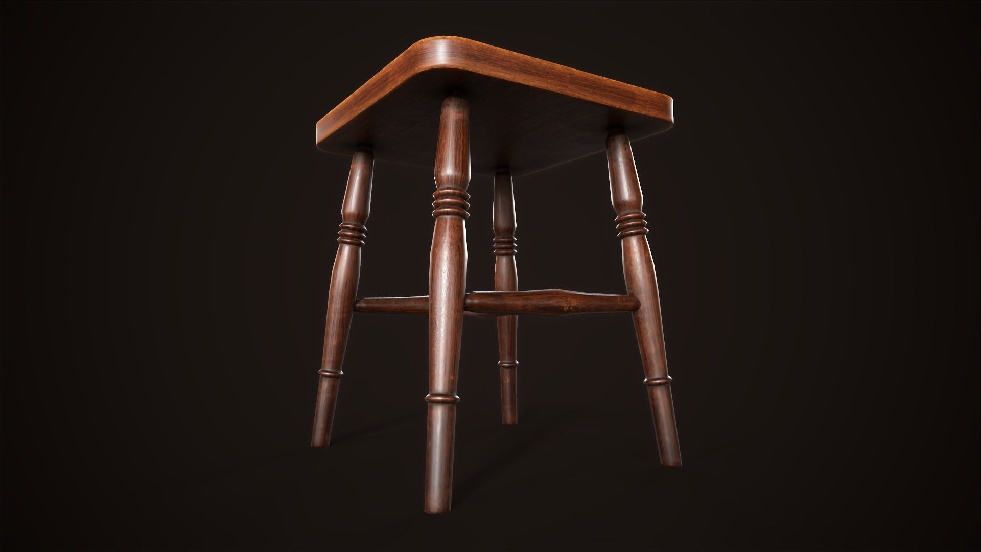Vintage victorian stool Low-poly 3D model_1