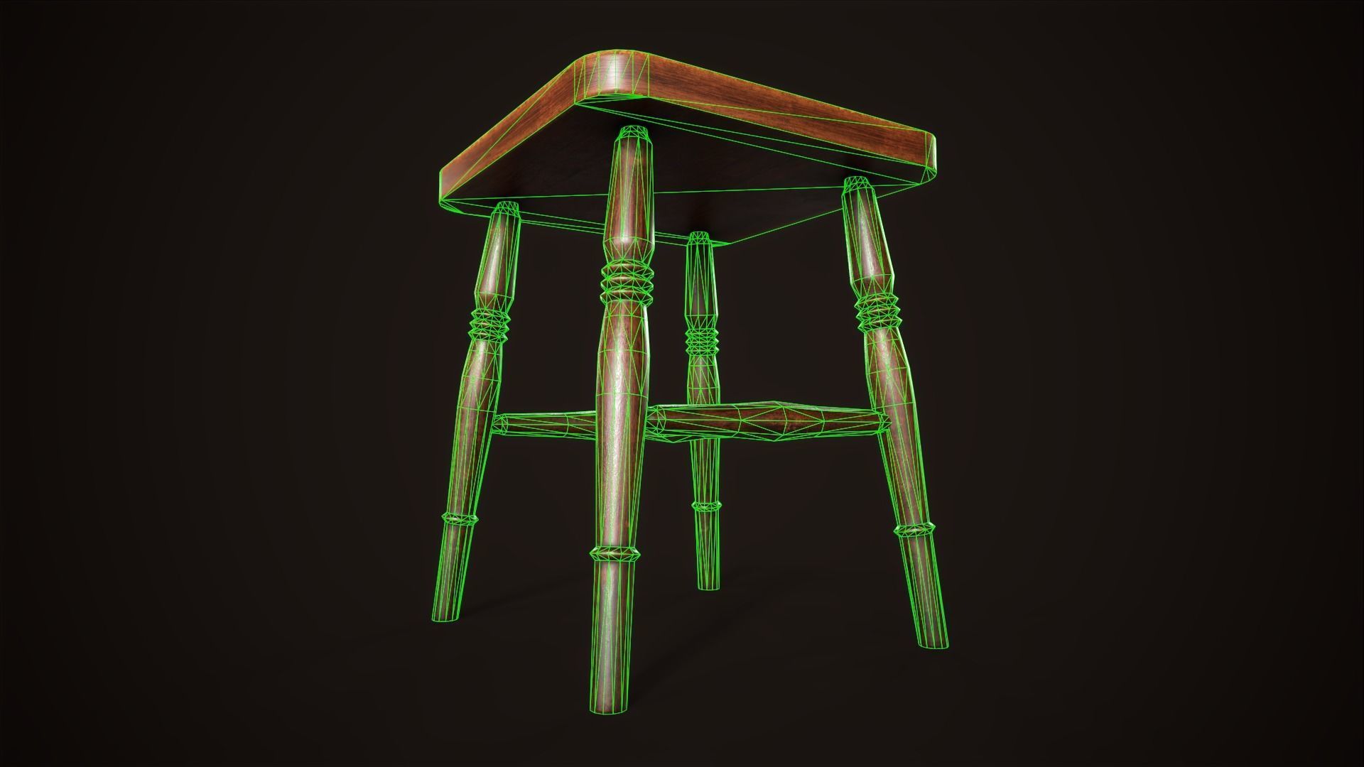 Vintage victorian stool Low-poly 3D model_9