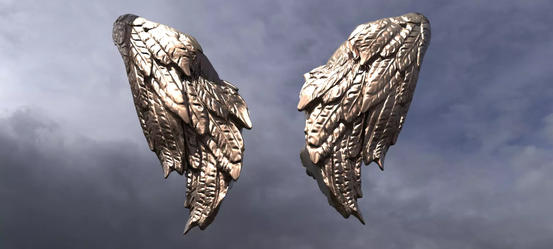 Sculpted Angel Wings cherub Large 3D model_0