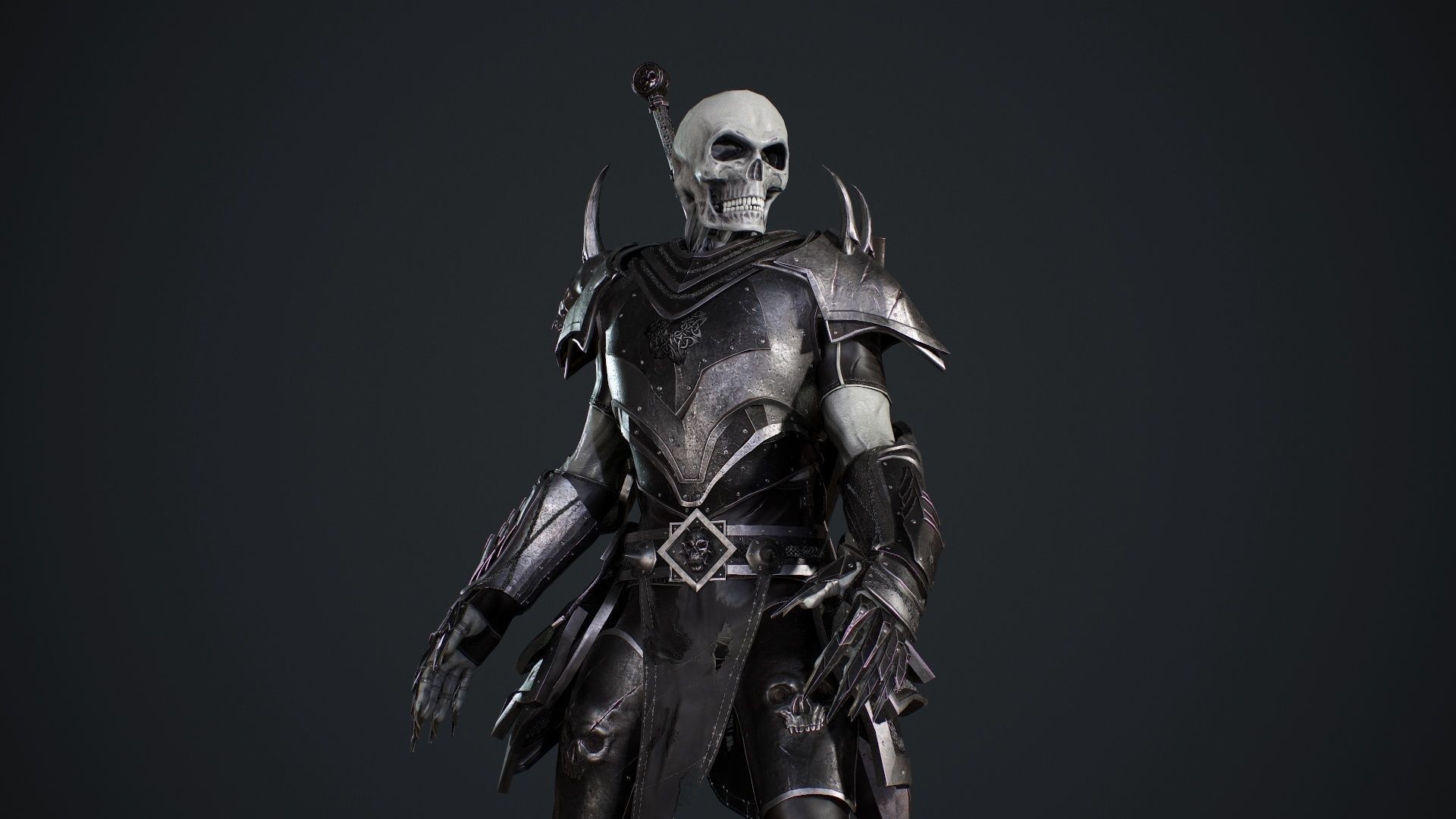 Skeleton 5 holding sword Low-poly 3D model_11