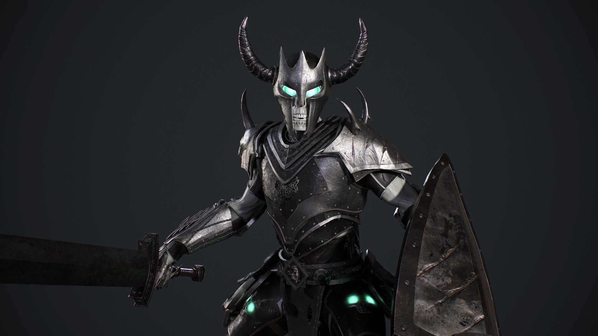 Skeleton 5 holding sword Low-poly 3D model_4