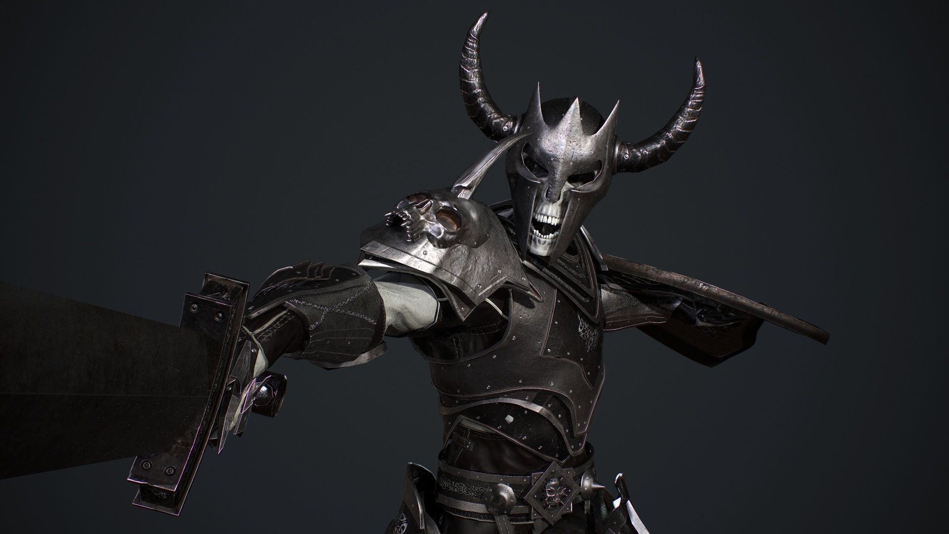 Skeleton 5 holding sword Low-poly 3D model_9