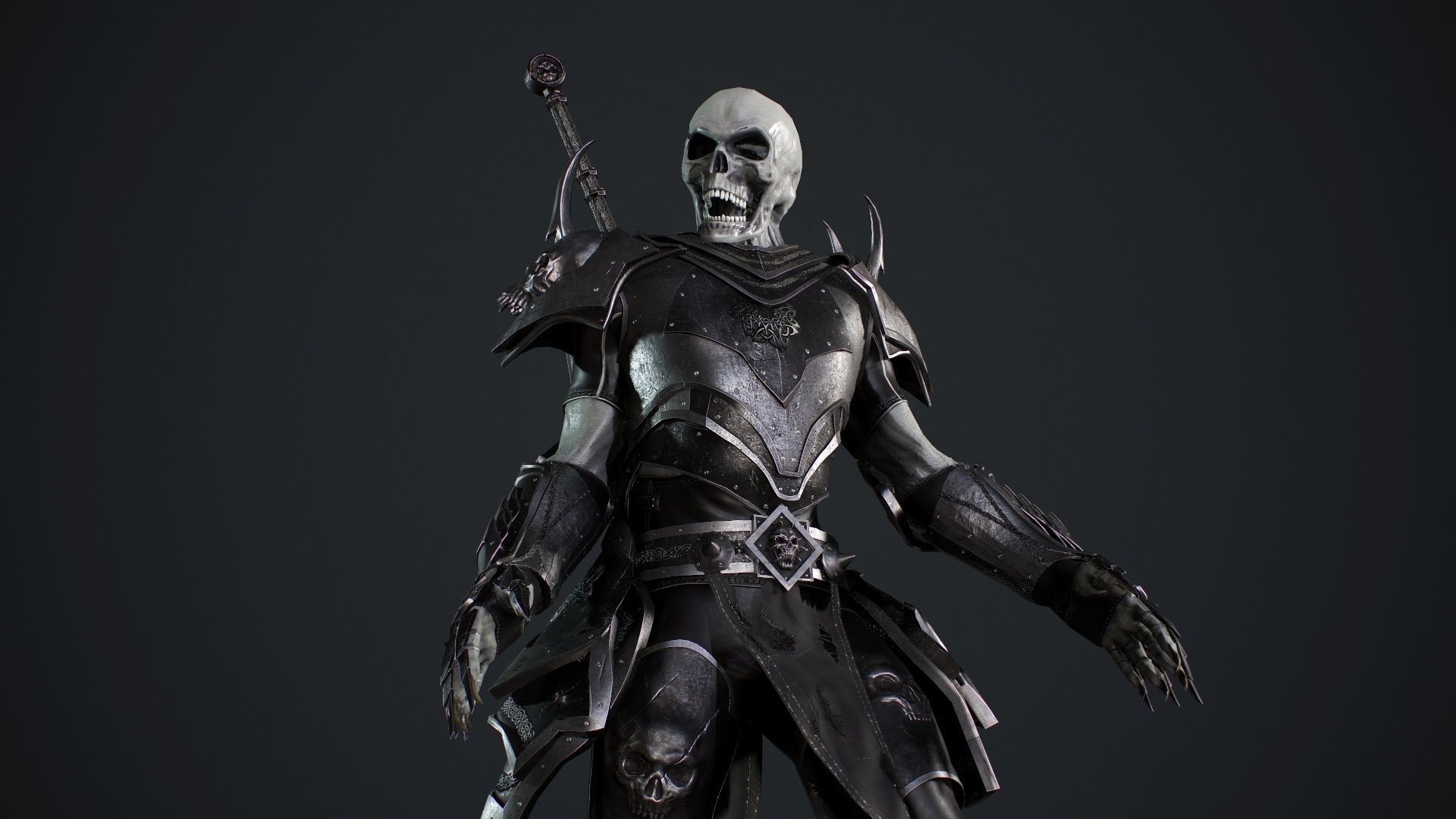 Skeleton 5 holding sword Low-poly 3D model_7