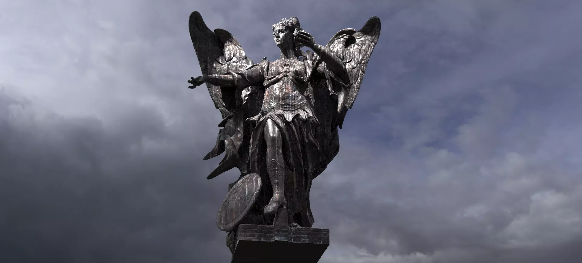 Sculpted Dark Angel with cherub Wings Dark 3D model_0