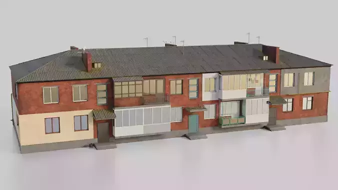 Two-Story Apartment Building Brick 3D model
