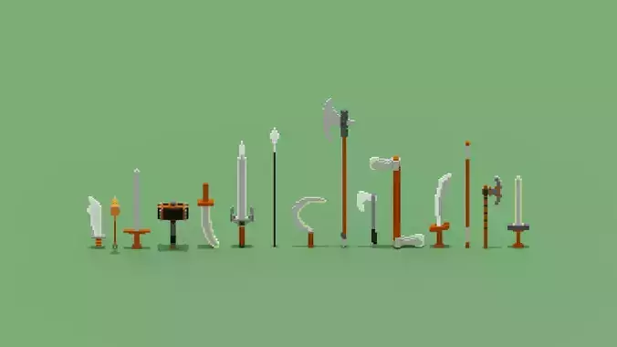Voxel Weapon Collection Low-poly 3D model