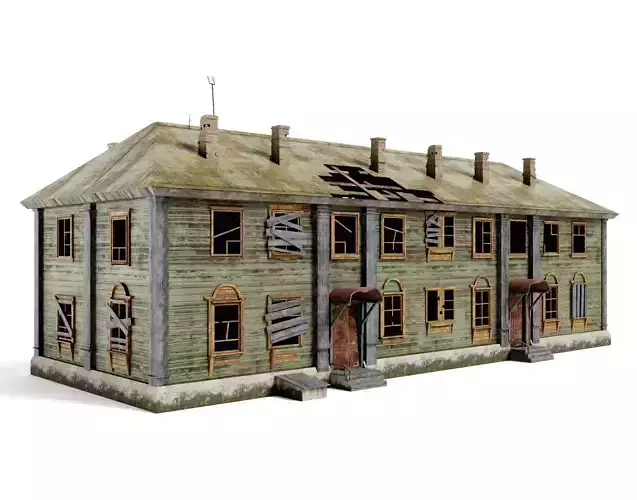 Wooden village old raw houseC da1 Low-poly 3D model