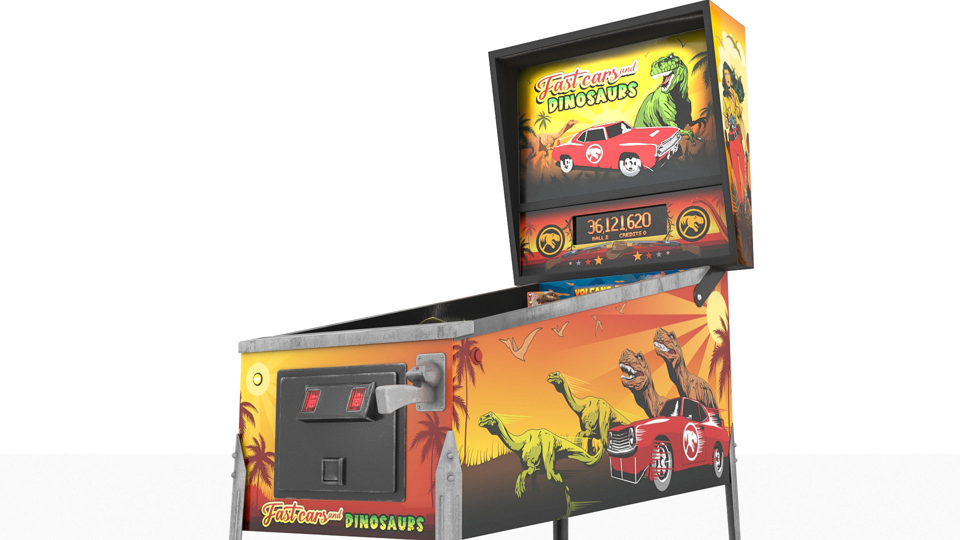 Fast cars and dinosaurs pinball Low-poly 3D model_10