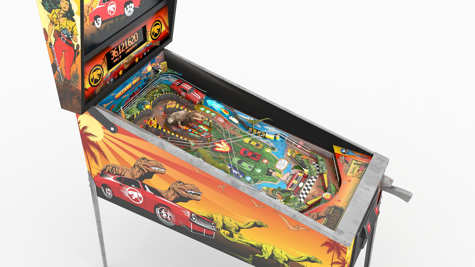 Fast cars and dinosaurs pinball Low-poly 3D model_12