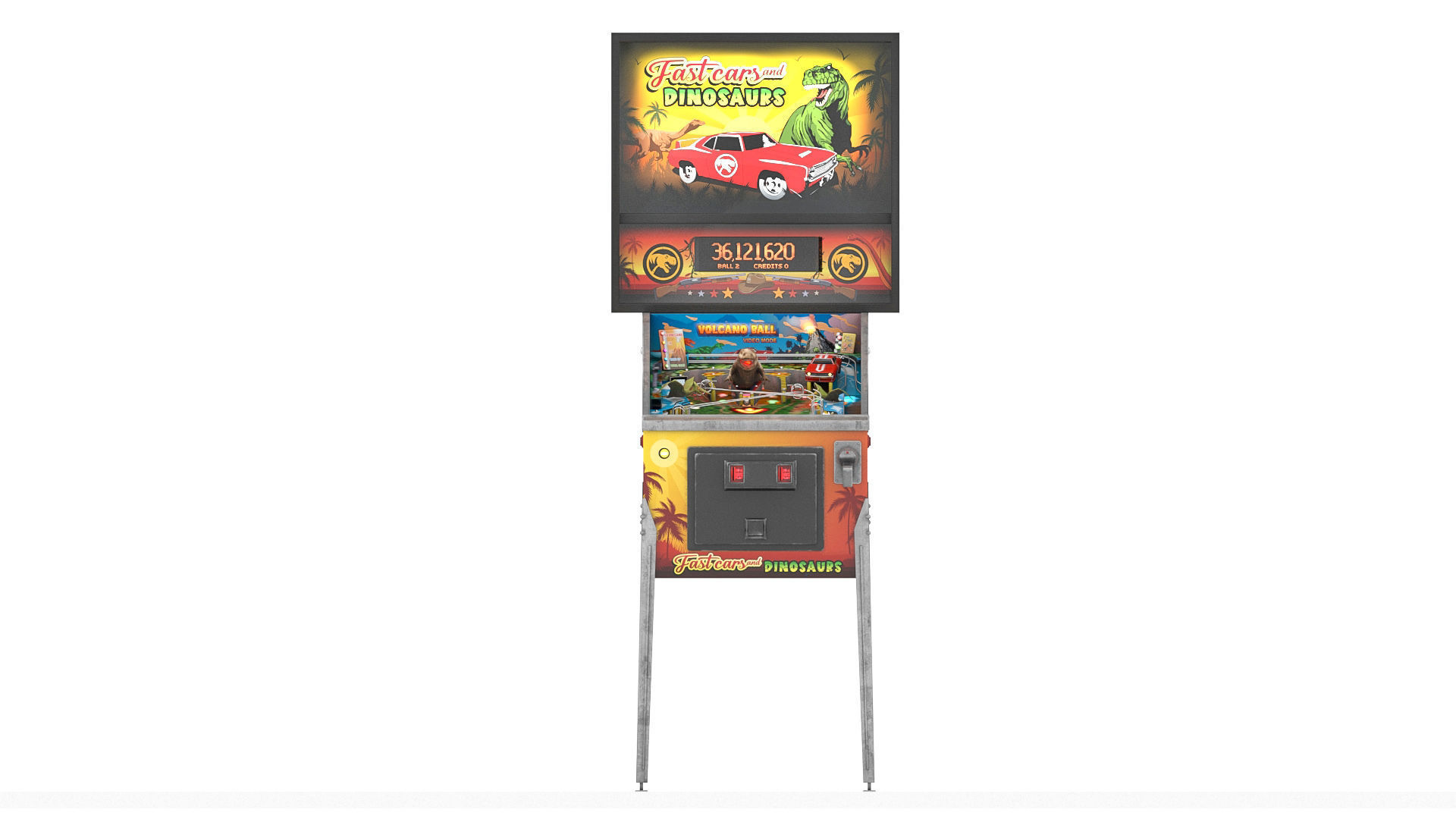 Fast cars and dinosaurs pinball Low-poly 3D model_2