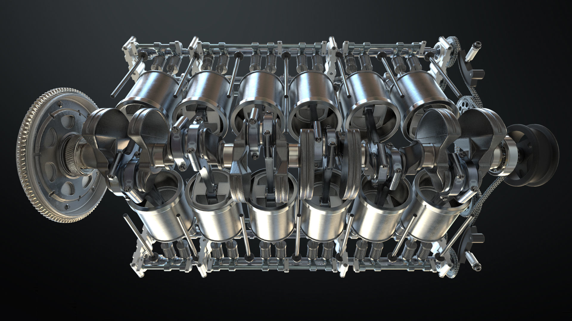 V12 Engine Working Animated 3D model_24