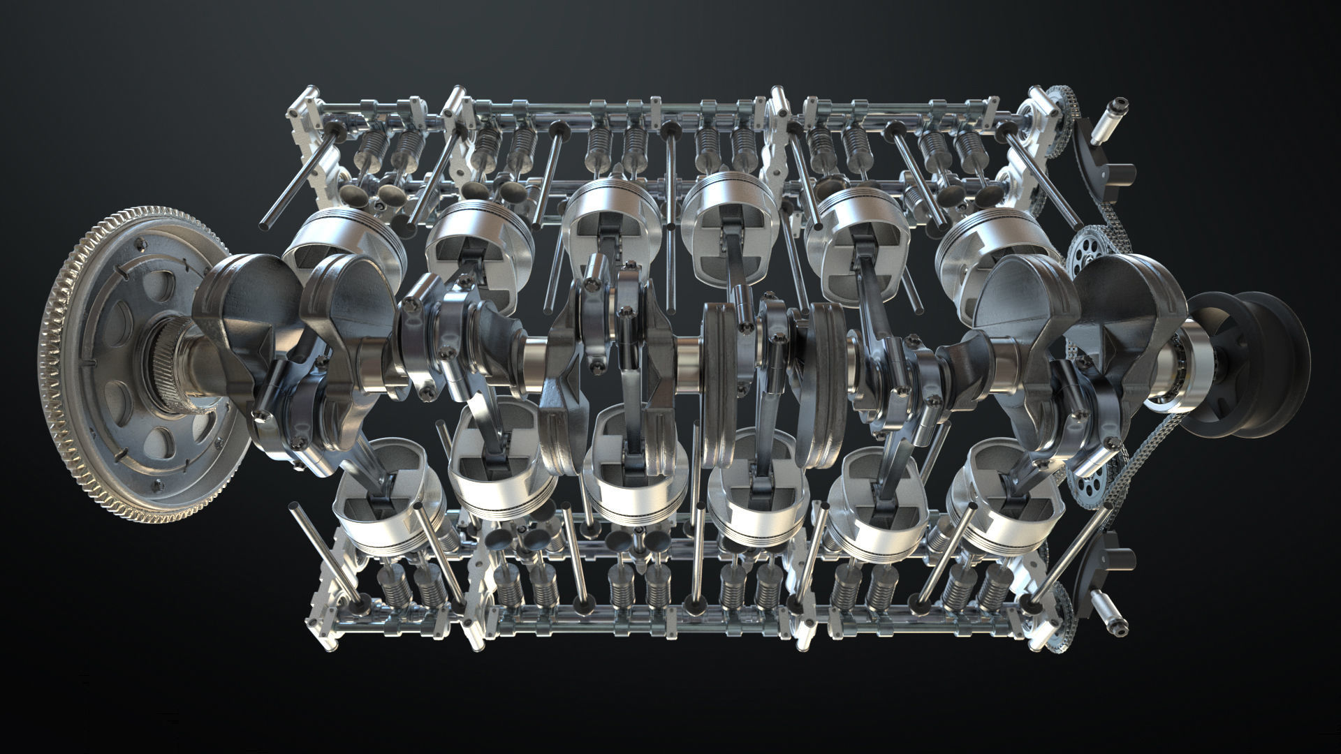 V12 Engine Working Animated 3D model_25