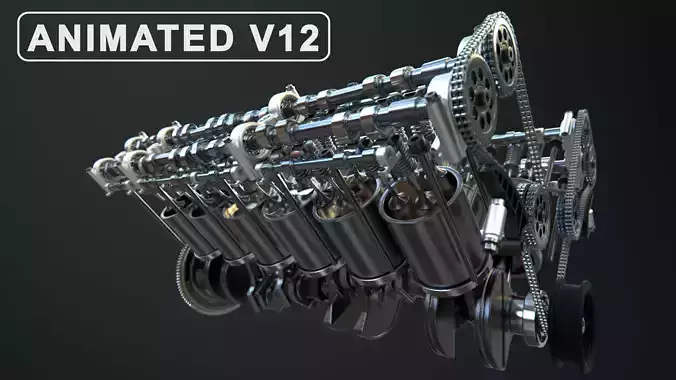  V12 Engine Working Animated 3D model
