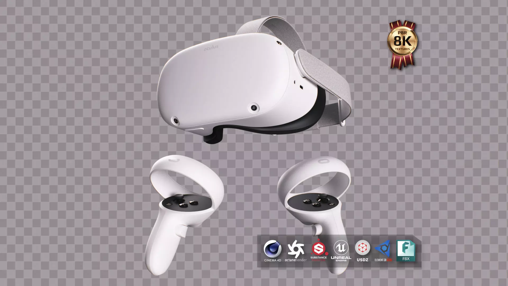 Oculus Quest 2 VR Headset with Controllers Low-poly 3D model_0