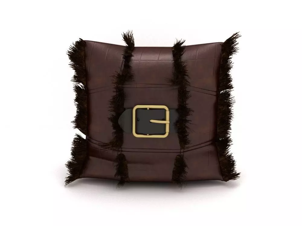 pillow leather pouch with gold buckle 3D model_0