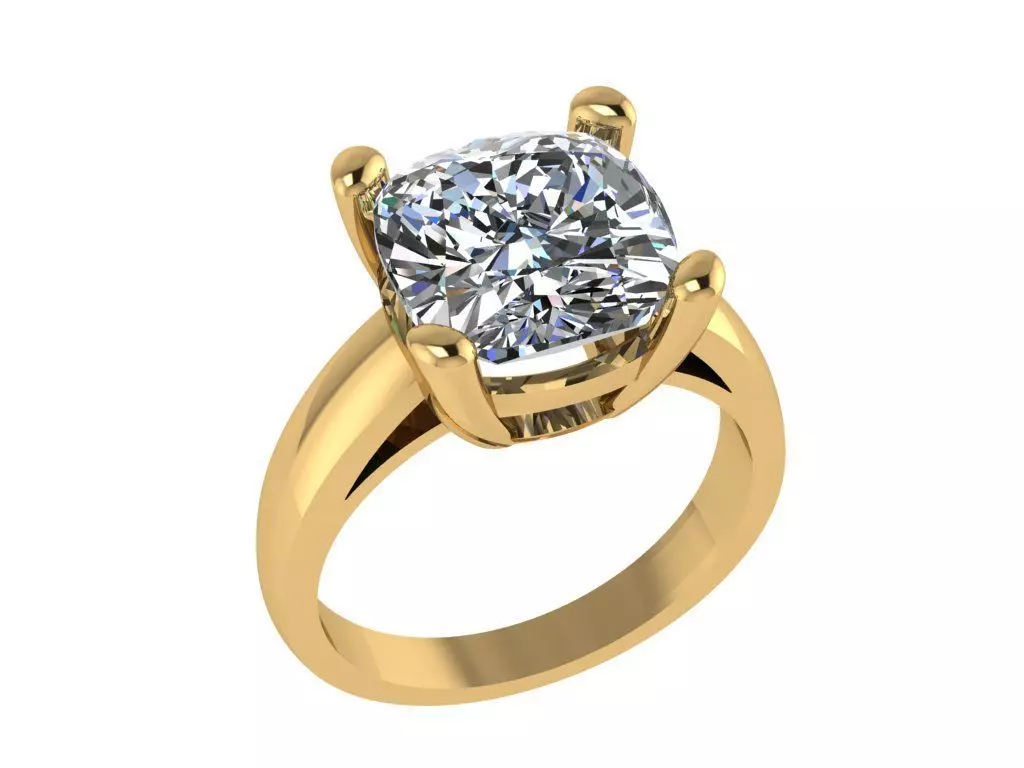 Ring352 gold engagement ring with cushion cut diamond 3D print model_0