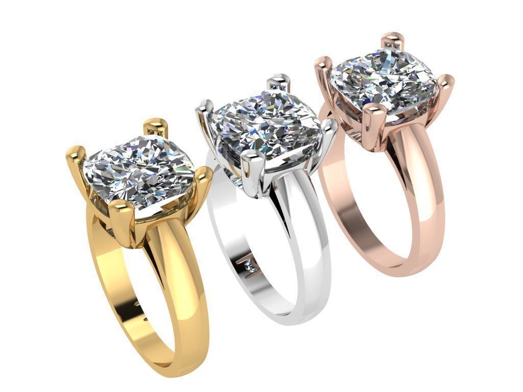 Ring352 gold engagement ring with cushion cut diamond 3D print model_4