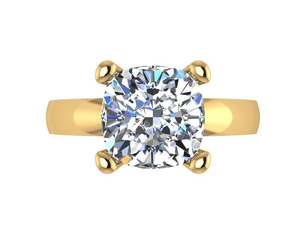 Ring352 gold engagement ring with cushion cut diamond 3D print model_1