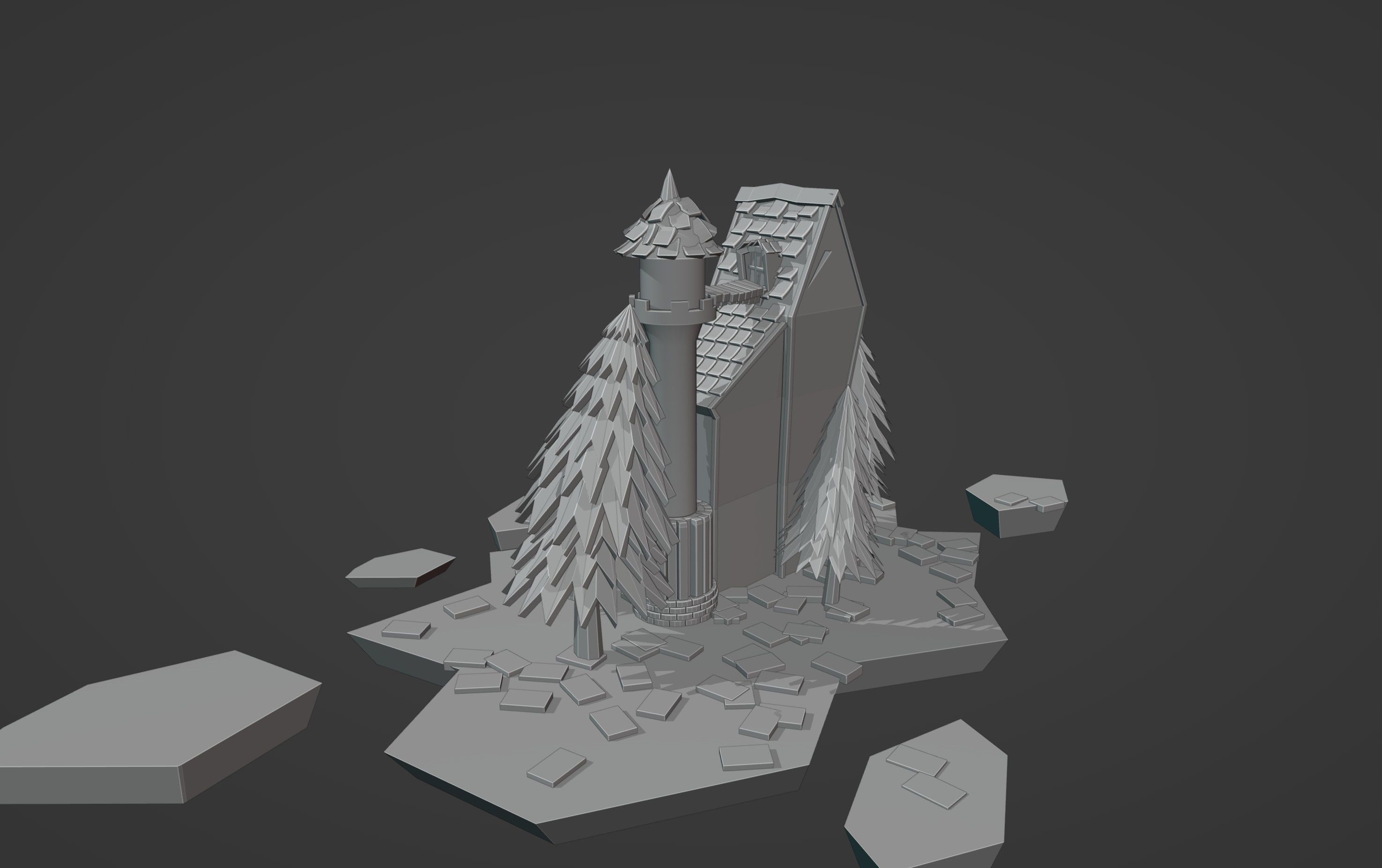 Night house on the background of the moon 3D model_6