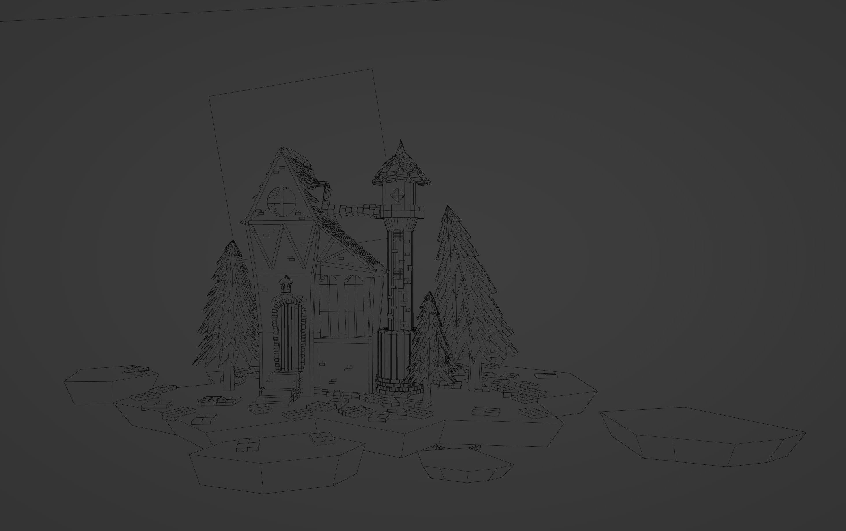 Night house on the background of the moon 3D model_5